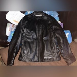 STREET & STEEL BLACK LEATHER ARMORED MOTORCYCLE JACKET Womens Large Biker